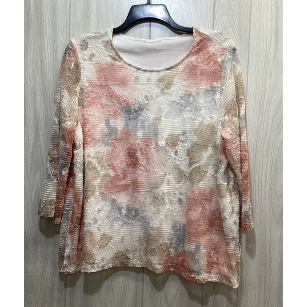 UNBRANDED Women's (Size 25" x 26") Long Sleeve Round Neck Lined Lace Overlay Top
